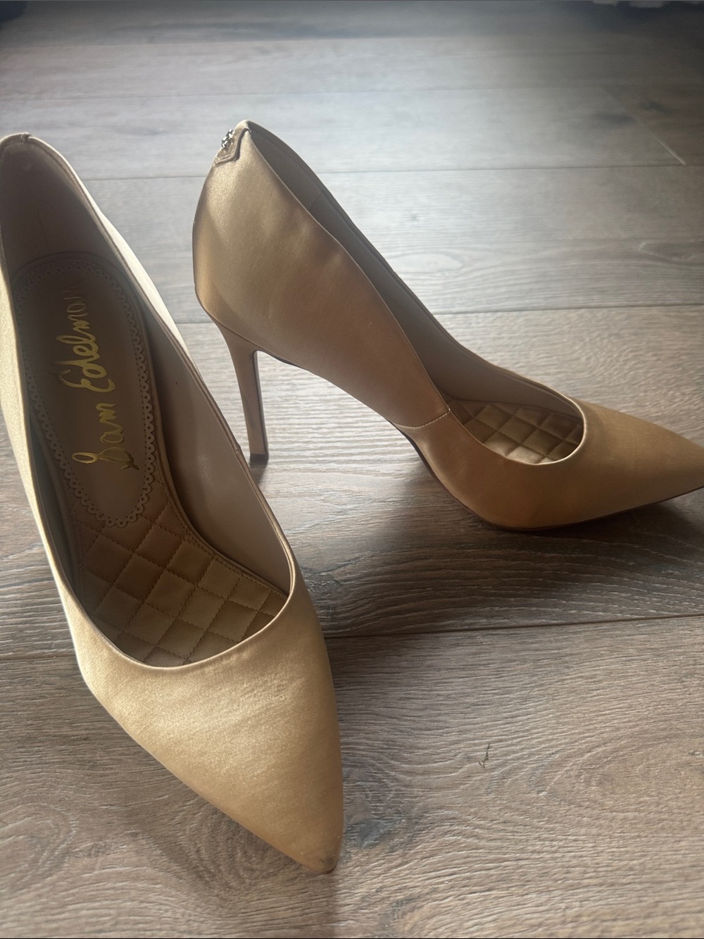 Sam Edelman Nude Satin Pointed-Toe Pumps